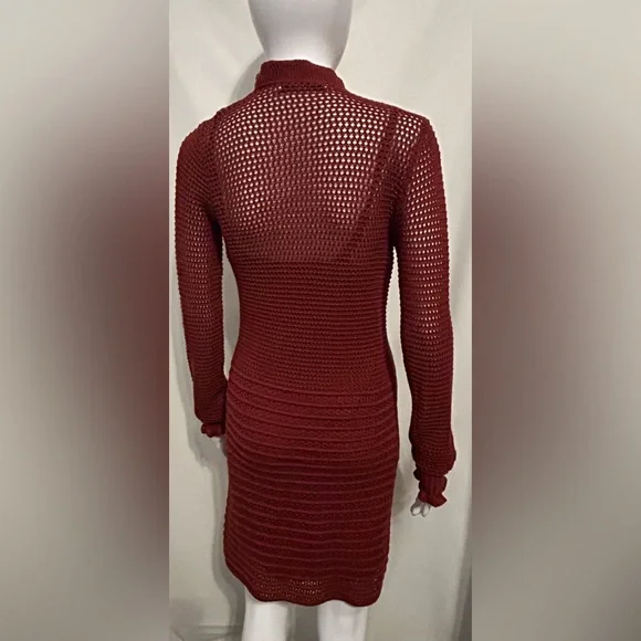 Joie Xs Red Knit Crochet Cardigan Sweater Dress Bohemian Y2K Festival Beach - Picture 8 of 10